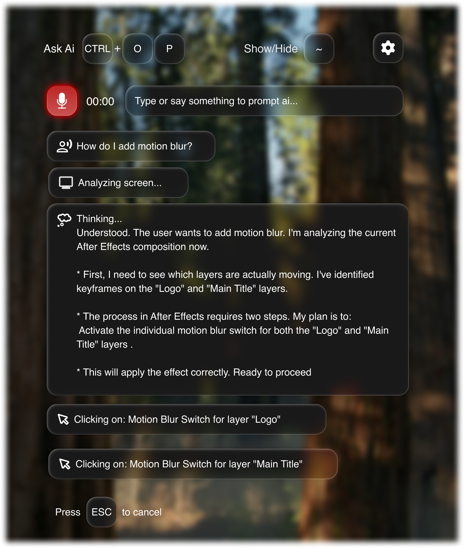 Live screen analysis UI